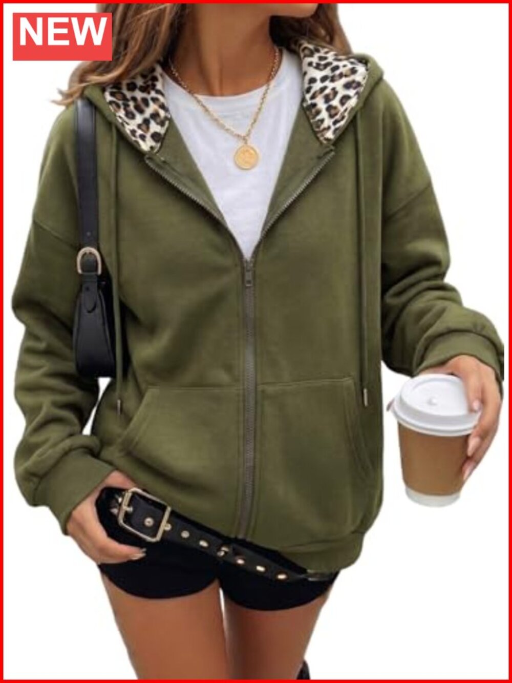 Women's Zip Up Hoodie with Leopard Lining Long Sleeve Sweatshirt